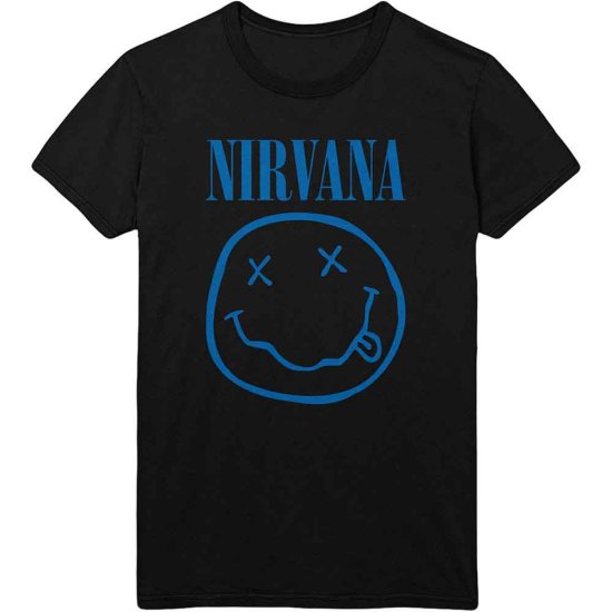 Cover for Nirvana · Nirvana Unisex T-Shirt: Blue Happy Face (Black) (T-shirt)