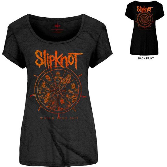 Cover for Slipknot · Slipknot Ladies Scoop Neck T-Shirt: The Wheel (Black) (Back Print) (T-shirt) [size S] [Black - Ladies edition] (2016)