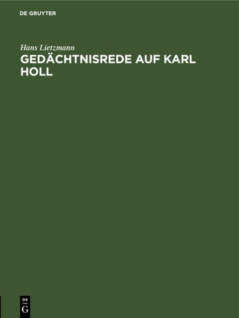 Cover for Hans Lietzmann · Gedächtnisrede Auf Karl Holl (Book) (1928)