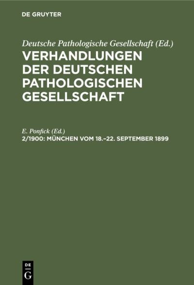 Cover for E. Ponfick · Munchen Vom 18.-22. September 1899 (Hardcover Book) [Reprint 2020 edition] (1901)