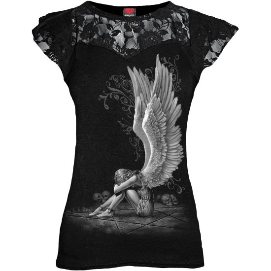 Cover for Spiral · Spiral Ladies Lace Layered Cap Sleeve Top: Enslaved Angel (Black) (T-shirt) [size L] (2026)