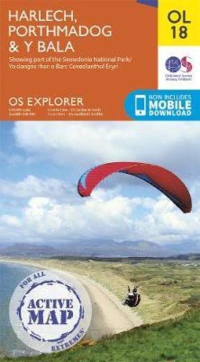 Cover for Harlech: Porthmadog &amp; Bala / Y Bala - OS Explorer Active (Map) (2019)