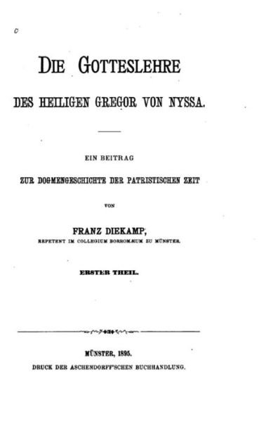 Cover for Franz Diekamp · Die Gotteslehre des Heiligen Gregor von Nyssa (Paperback Book) (2016)