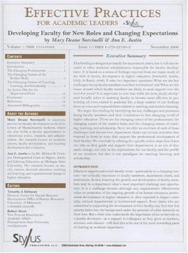 Cover for Mary Deane Sorcinelli · Effective Practices for Academic Leaders, Volume 1 Issue 11: Developing Faculty for New Roles and Changing Expectations - Effective Practices for Academic Leaders Archive (Paperback Book) (2001)