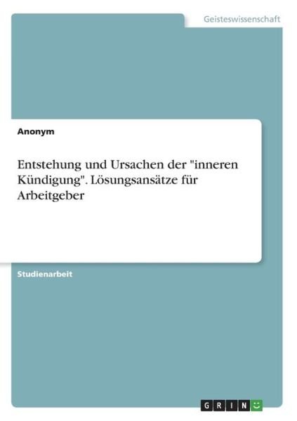 Cover for Anonym · Entstehung und Ursachen der "inn (Book)