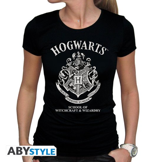 Cover for Harry Potter · HARRY POTTER - Tshirt "Hogwarts" woman SS black - basic (N/A)