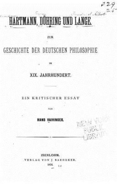 Cover for Hans Vaihinger · Hartman, Duhring und Lange Zur Geschichte der deutschen Philosophie im XIX. Jahrhundert (Paperback Book) (2016)