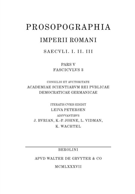 Cover for Edmund Groag · Prosopographia imperii Romani saec. I. II. III (Book) [Editio altera edition] (1987)