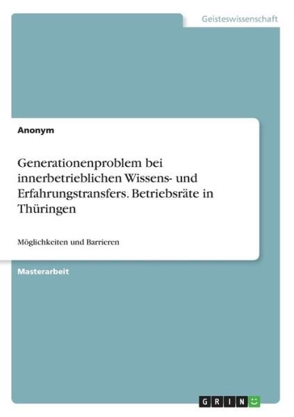 Cover for Anonym · Generationenproblem bei innerbet (Book)