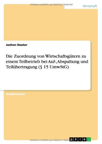 Cover for Doster · Die Zuordnung von Wirtschaftsgüt (Book) [German edition] (2011)