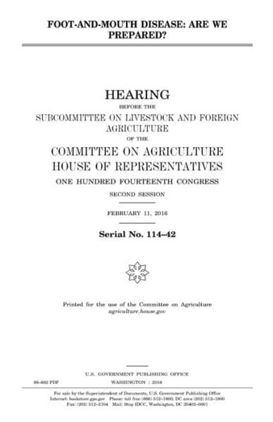 Cover for United States House of Representatives · Foot-and-mouth disease (Paperback Book) (2017)
